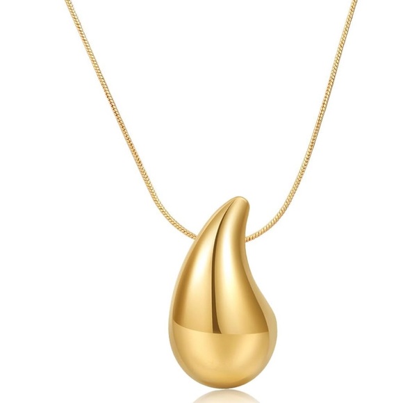 Jewelry - Women Gold Tear Drop Shaped Pendant Necklace